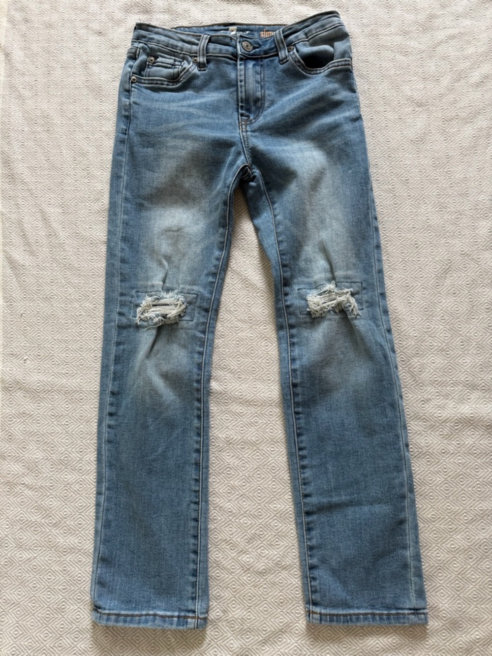 7 For All Mankind Girls Slimmy Jeans Size 10 Distressed Knees GUC